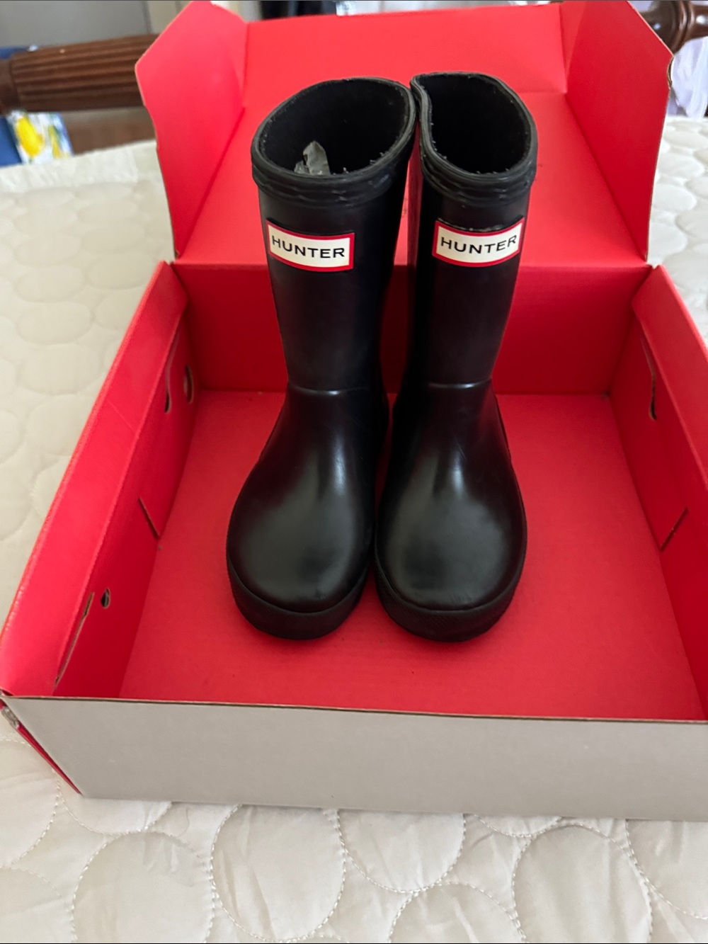 Hunter Kids' Black Rain Boots with Red Logo Trim